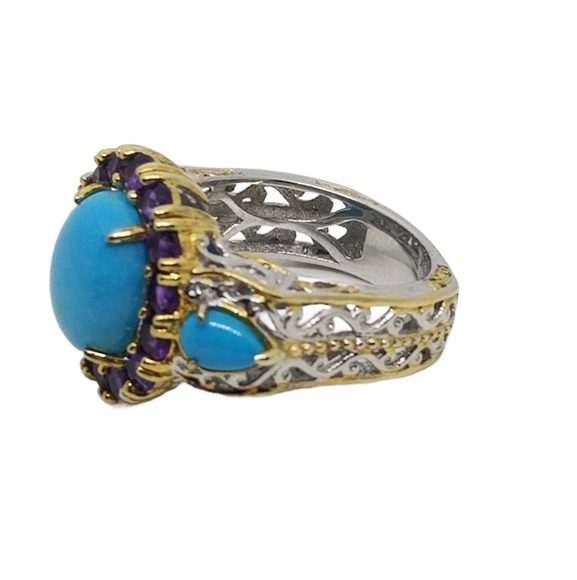 MICHAEL VALITUTTI GEMS EN VOGUE STERLING SILVER, TURQUOISE & AMETHYST RING - Picture 4 of 6